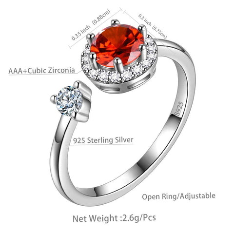 Round Birthstone January Garnet Ring Open Sterling Silver - Rings - Aurora Tears