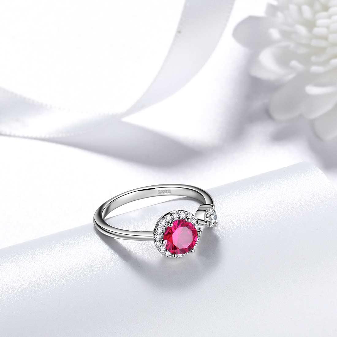 Round Birthstone July Ruby Ring Open Sterling Silver - Rings - Aurora Tears