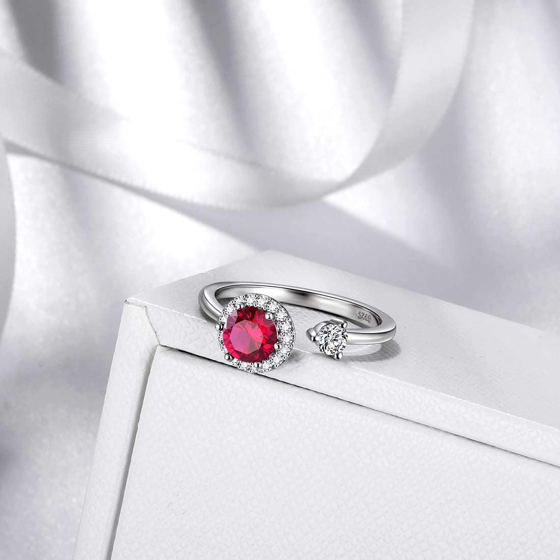 Women Birthstone Rings Adjustable Sterling Silver - Rings - Aurora Tears Jewelry