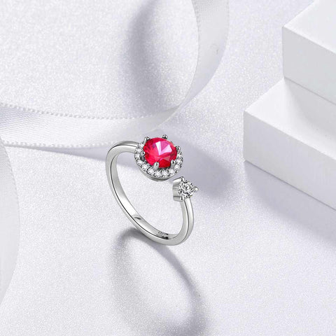 Round Birthstone July Ruby Ring Open Sterling Silver - Rings - Aurora Tears