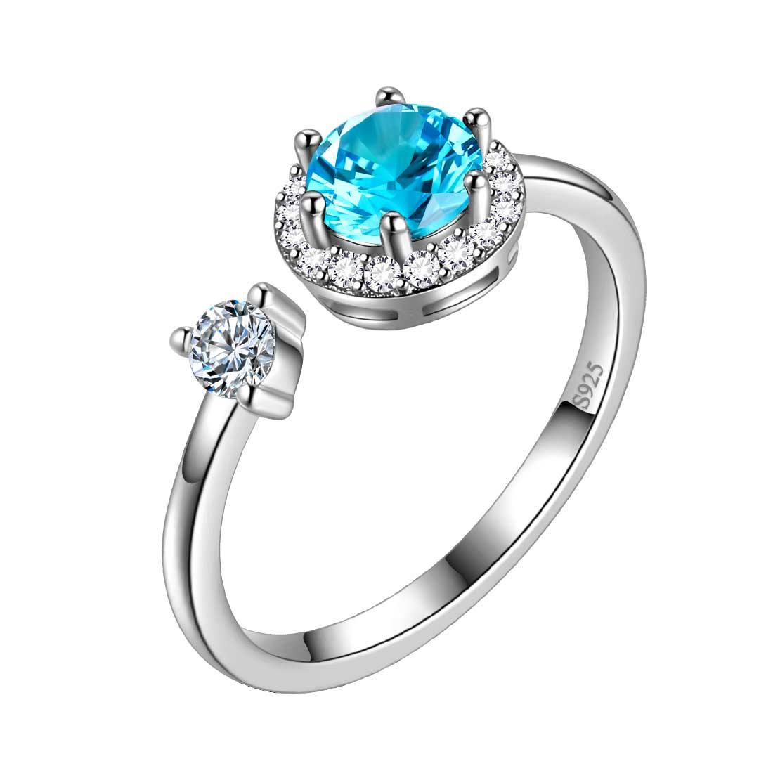 Round Birthstone March Aquamarine Ring Open Sterling Silver - Rings - Aurora Tears