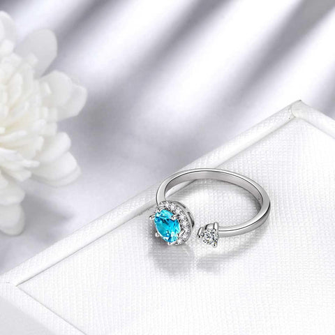 Round Birthstone March Aquamarine Ring Open Sterling Silver - Rings - Aurora Tears