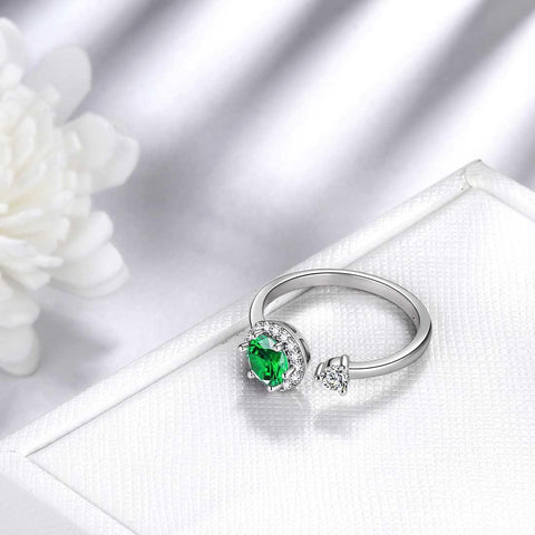 Round Birthstone May Emerald Ring Open Sterling Silver - Rings - Aurora Tears