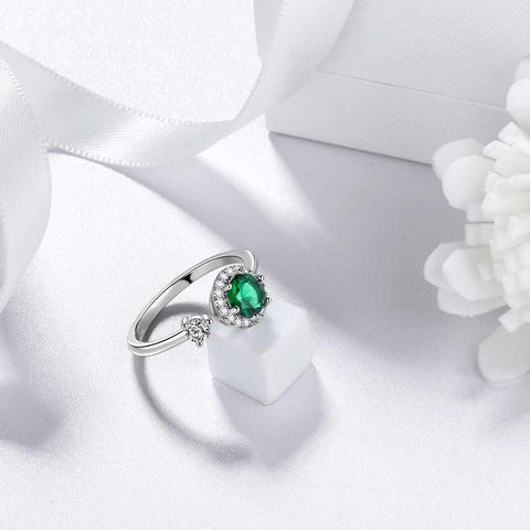 Round Birthstone May Emerald Ring Open Sterling Silver - Rings - Aurora Tears