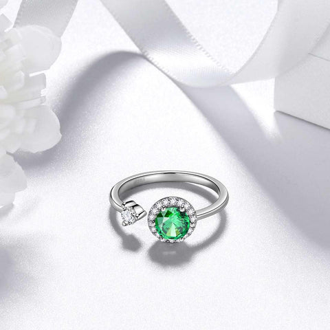 Round Birthstone May Emerald Ring Open Sterling Silver - Rings - Aurora Tears