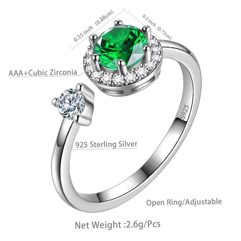 Round Birthstone May Emerald Ring Open Sterling Silver - Rings - Aurora Tears