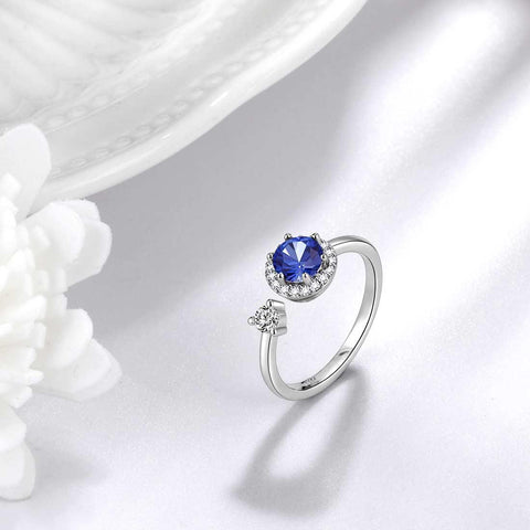 Round Birthstone September Sapphire Ring Open Sterling Silver - Rings - Aurora Tears