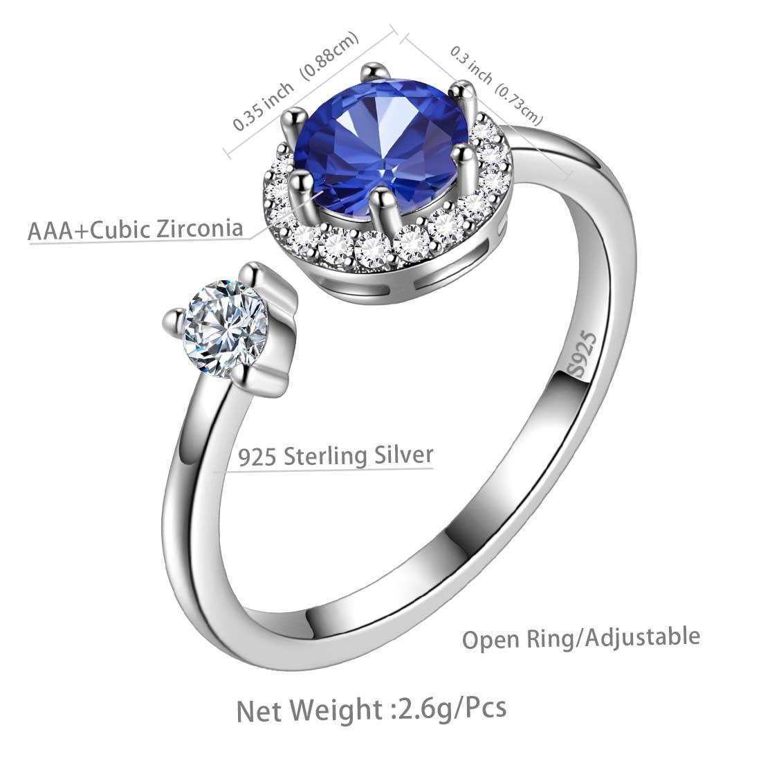 Round Birthstone September Sapphire Ring Open Sterling Silver - Rings - Aurora Tears