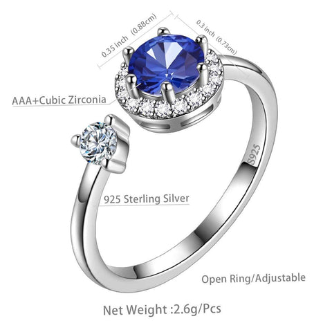 Round Birthstone September Sapphire Ring Open Sterling Silver - Rings - Aurora Tears