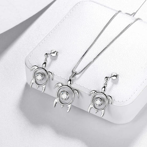 Turtle Birthstone April Diamond Jewelry Set 3PCS - Jewelry Set - Aurora Tears