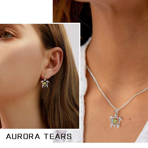 Turtle Birthstone August Peridot Earrings Sterling Silver - Earrings - Aurora Tears