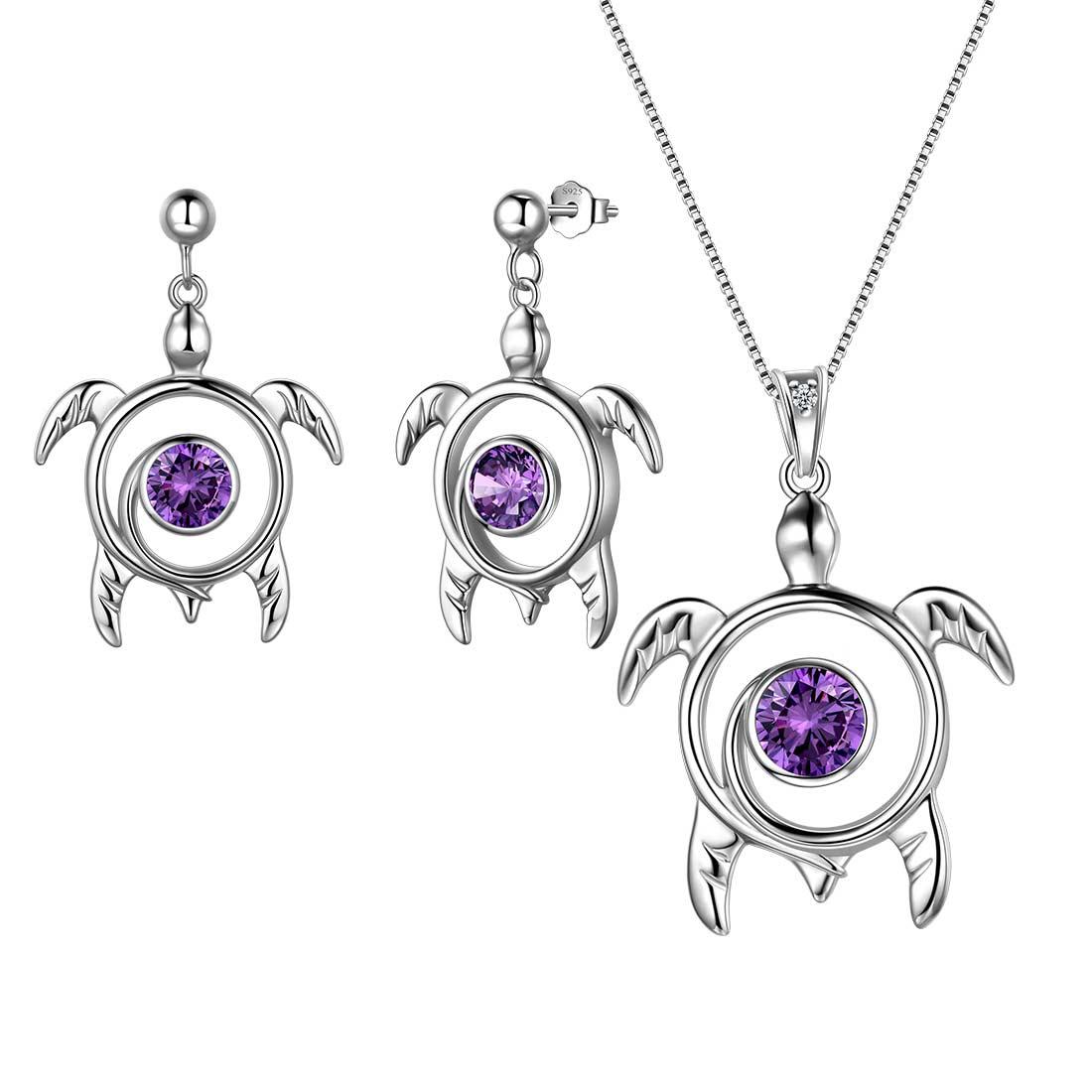 Turtle Birthstone February Amethyst Jewelry Set 3PCS - Jewelry Set - Aurora Tears