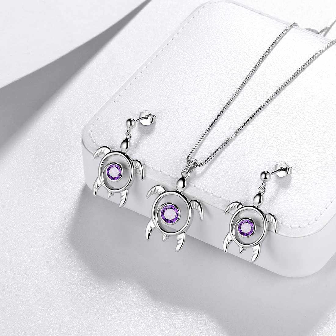 Turtle Birthstone February Amethyst Jewelry Set 3PCS - Jewelry Set - Aurora Tears