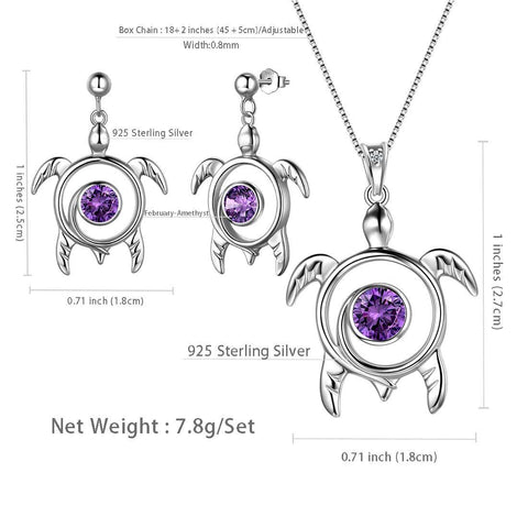 Turtle Birthstone February Amethyst Jewelry Set 3PCS - Jewelry Set - Aurora Tears