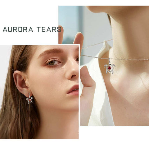 Turtle Birthstone January Garnet Necklace Pendant - Necklaces - Aurora Tears