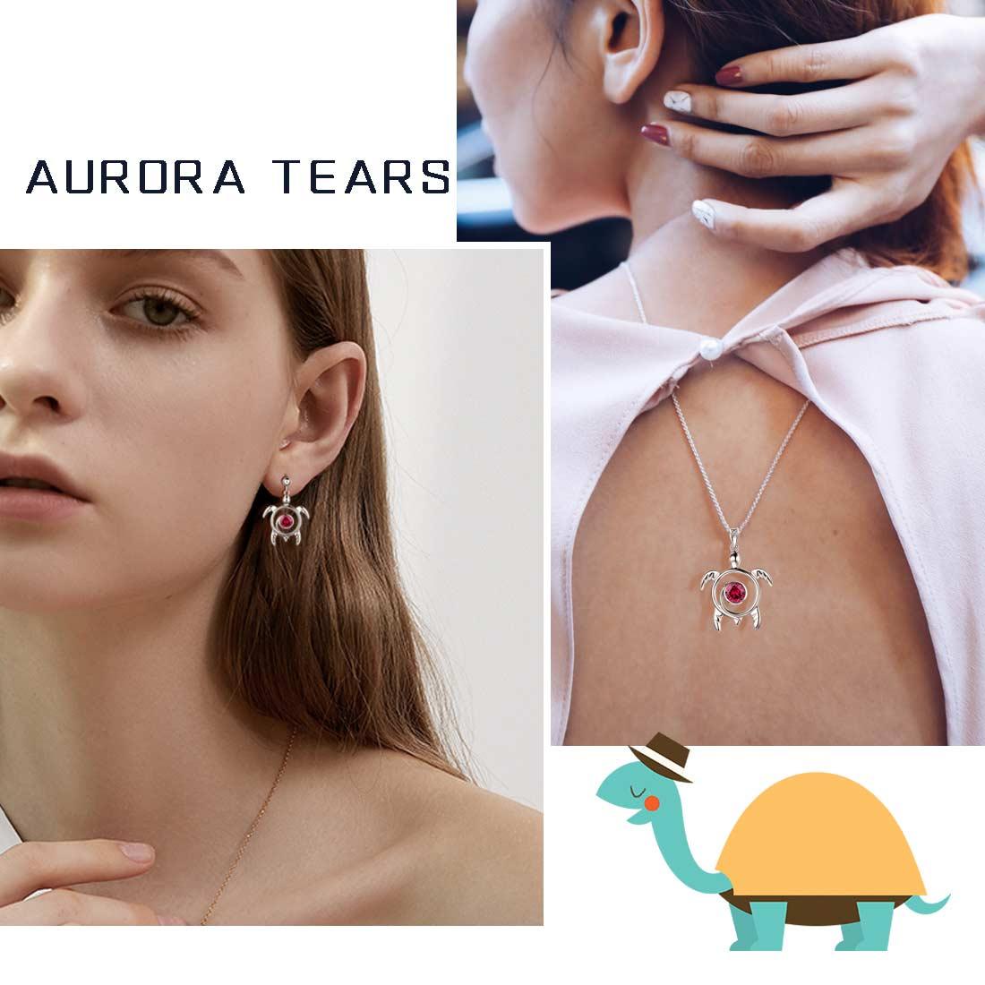 Turtle Birthstone July Ruby Necklace Pendant - Necklaces - Aurora Tears