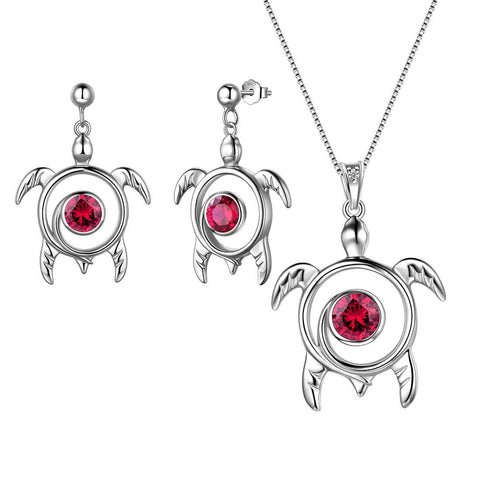 Turtle Birthstone July Ruby Jewelry Set 3PCS - Jewelry Set - Aurora Tears