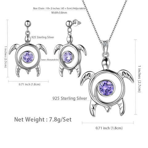 Turtle Birthstone June Alexandrite Jewelry Set 3PCS - Jewelry Set - Aurora Tears