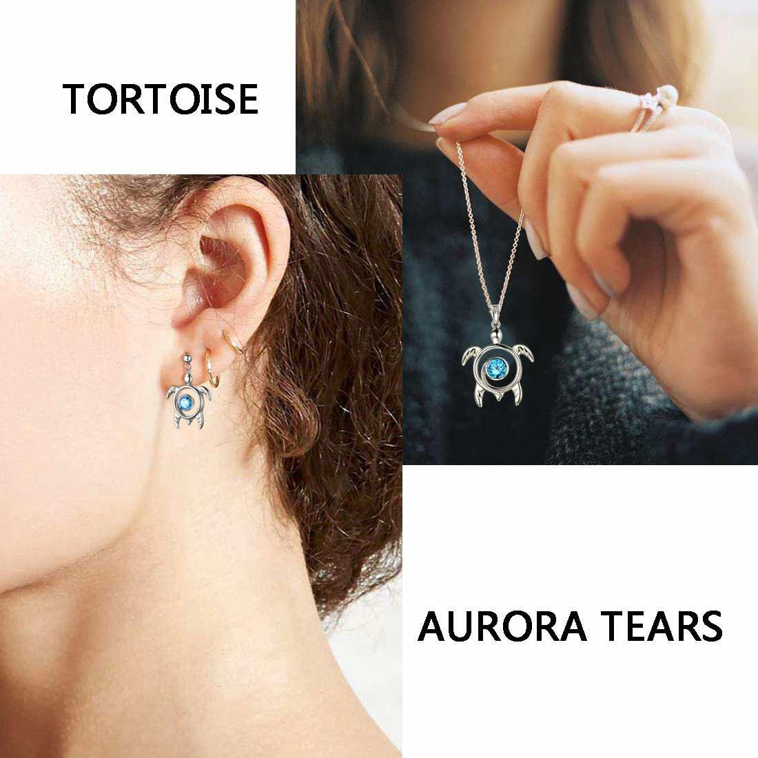 Turtle Birthstone March Aquamarine Jewelry Set 3PCS - Jewelry Set - Aurora Tears