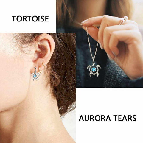 Turtle Birthstone March Aquamarine Necklace Pendant - Necklaces - Aurora Tears
