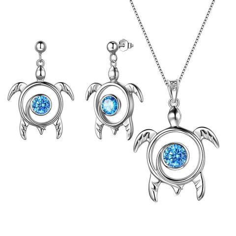 Turtle Birthstone March Aquamarine Jewelry Set 3PCS - Jewelry Set - Aurora Tears