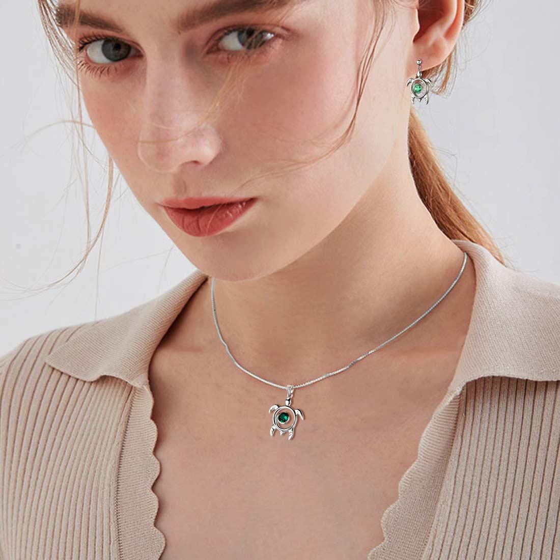 Turtle May Birthstone Emerald Green Necklace Crystal Pendant – Aurora Tears