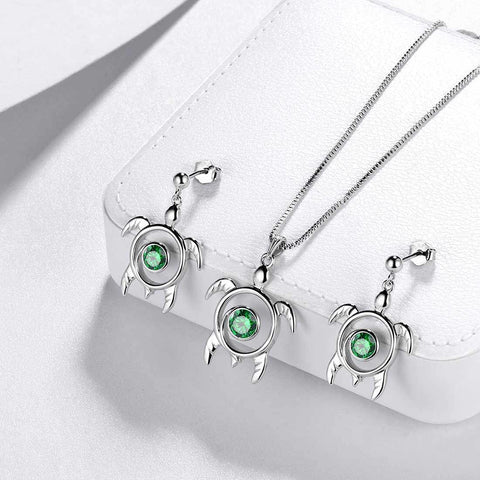 Turtle Birthstone May Emerald Jewelry Set 3PCS - Jewelry Set - Aurora Tears