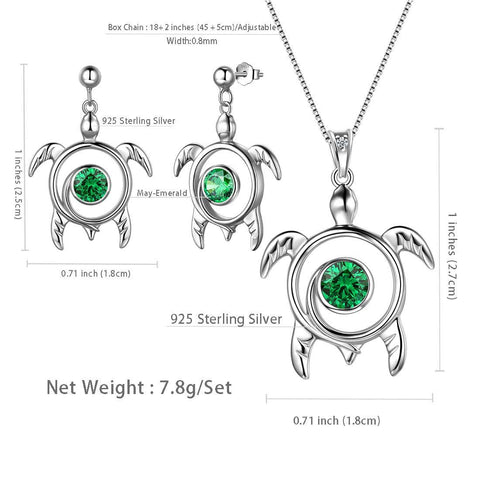 Turtle Birthstone May Emerald Jewelry Set 3PCS - Jewelry Set - Aurora Tears