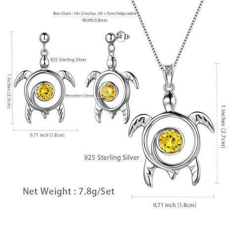 Turtle Birthstone November Citrine Jewelry Set 3PCS - Jewelry Set - Aurora Tears