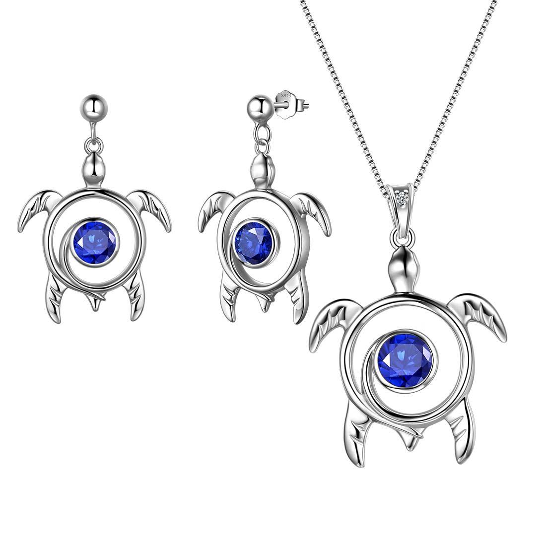 Turtle Birthstone September Sapphire Jewelry Set 3PCS - Jewelry Set - Aurora Tears