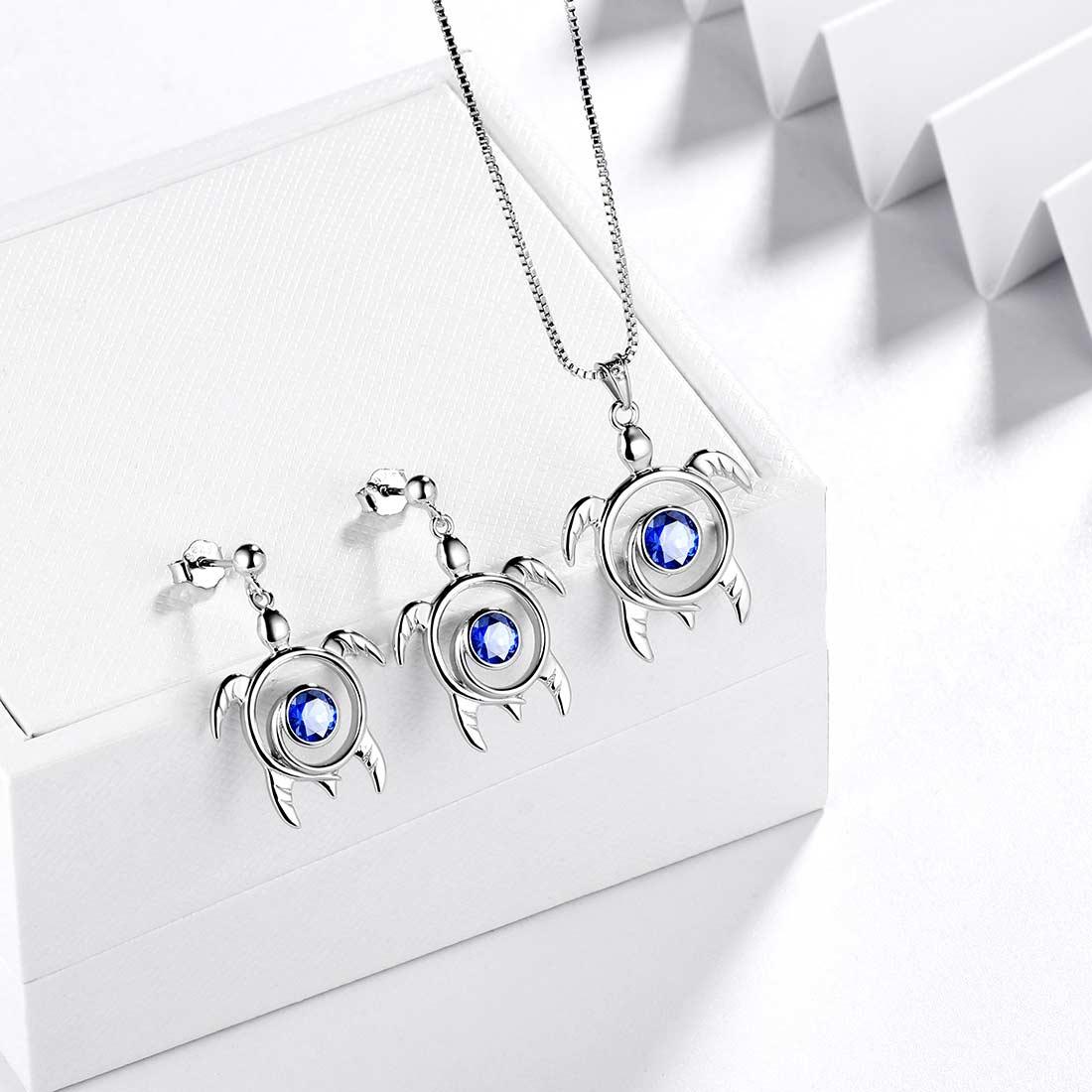 Turtle Birthstone September Sapphire Jewelry Set 3PCS - Jewelry Set - Aurora Tears