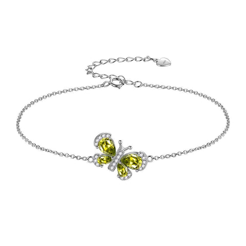 Butterfly Bracelet Birthstone August Peridot Crystal Link - Bracelet - Aurora Tears