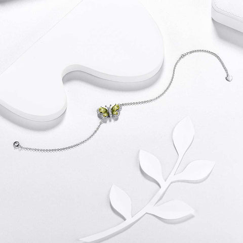 Butterfly Bracelet Birthstone August Peridot Crystal Link - Bracelet - Aurora Tears
