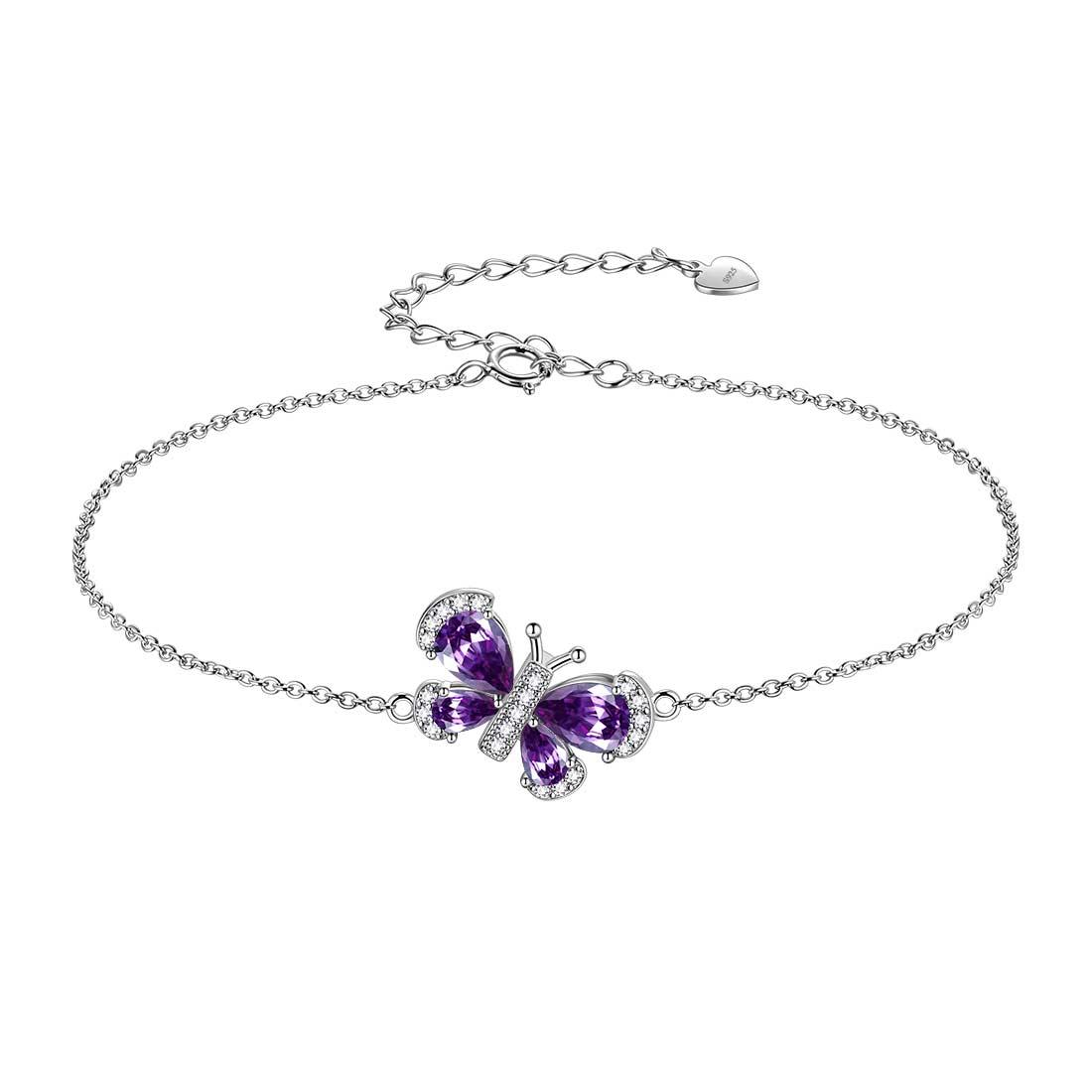 Butterfly Bracelet Birthstone February Amethyst Crystal Link - Bracelet - Aurora Tears