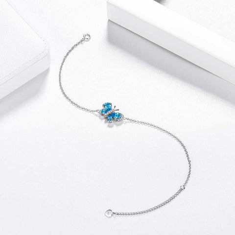 Butterfly Bracelet Birthstone March Aquamarine Crystal Link - Bracelet - Aurora Tears