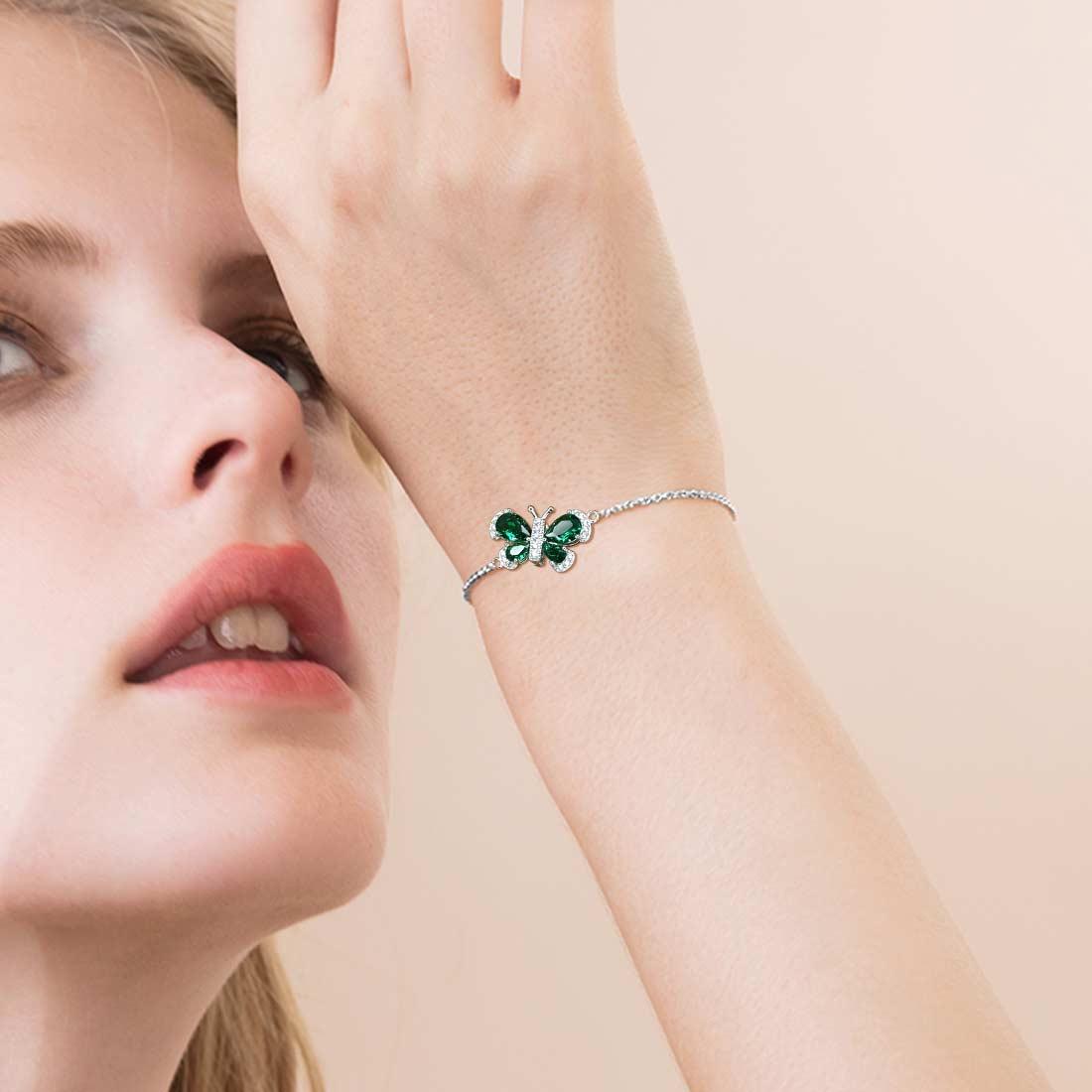 Butterfly Bracelet Birthstone May Emerald Crystal Link - Bracelet - Aurora Tears