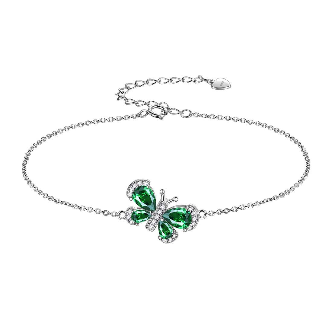 Butterfly Bracelet Birthstone May Emerald Crystal Link - Bracelet - Aurora Tears