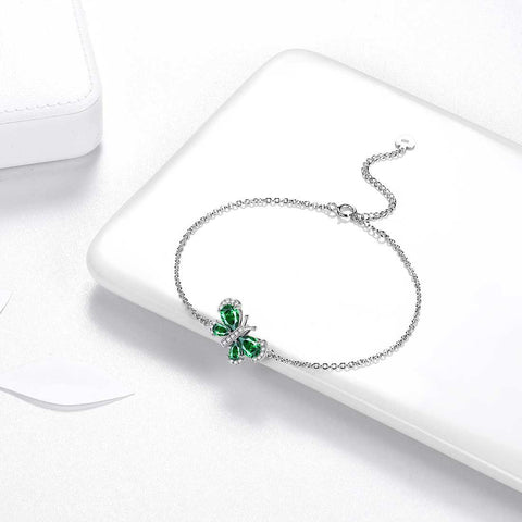 Butterfly Bracelet Birthstone May Emerald Crystal Link - Bracelet - Aurora Tears