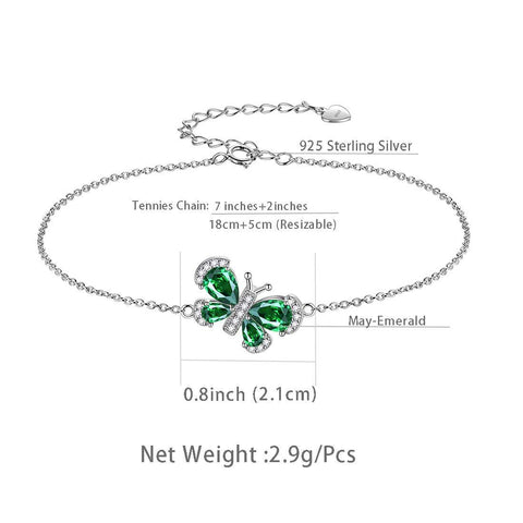 Butterfly Bracelet Birthstone May Emerald Crystal Link - Bracelet - Aurora Tears