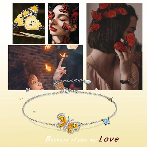 Butterfly Bracelet Birthstone November Citrine Crystal Link - Bracelet - Aurora Tears