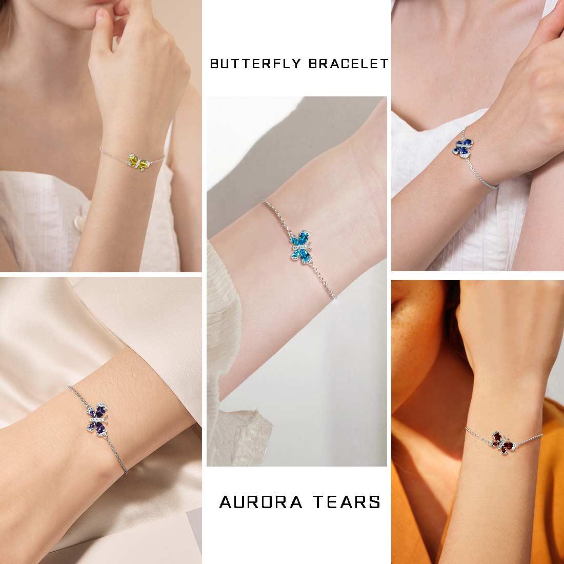 Butterfly Bracelet Birthstone January Garnet Crystal Link - Bracelet - Aurora Tears