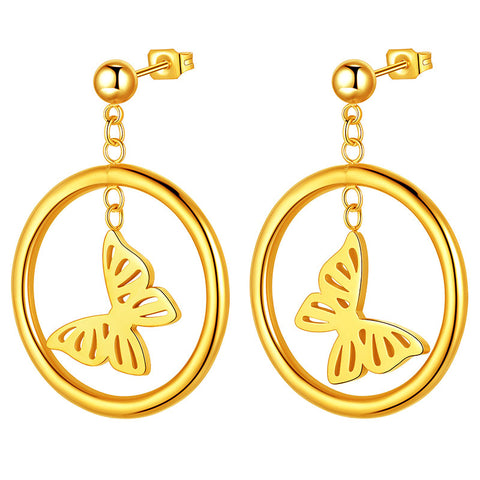 Women Butterfly Circle Dangle Earrings Stainless Steel - Earrings - Aurora Tears