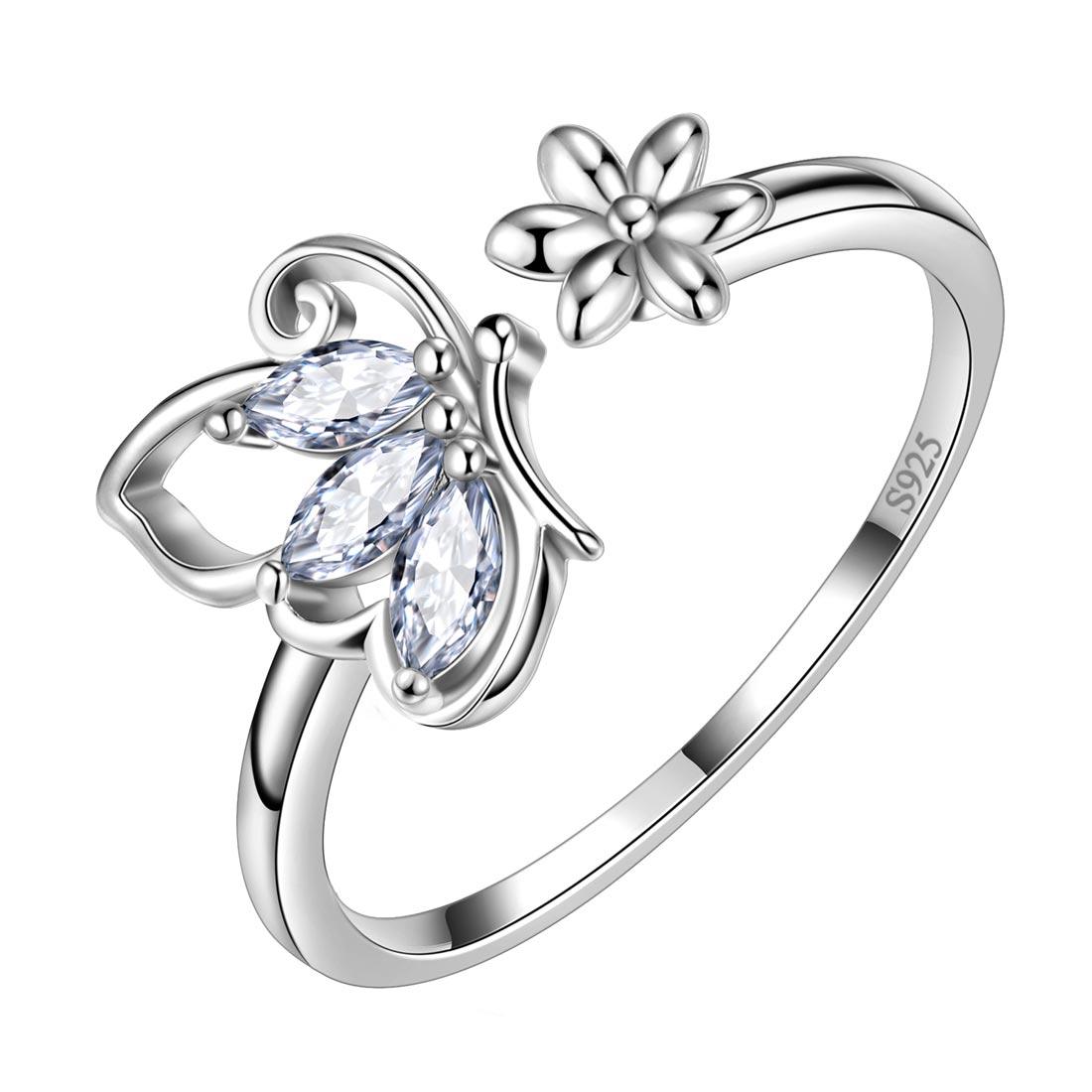 Butterfly Ring Open Birthstone April Diamond - Rings - Aurora Tears