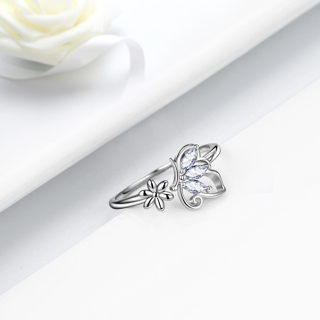 Butterfly Ring Open Birthstone April Diamond - Rings - Aurora Tears