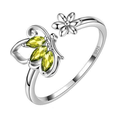 Butterfly Ring Open Birthstone August Peridot - Rings - Aurora Tears