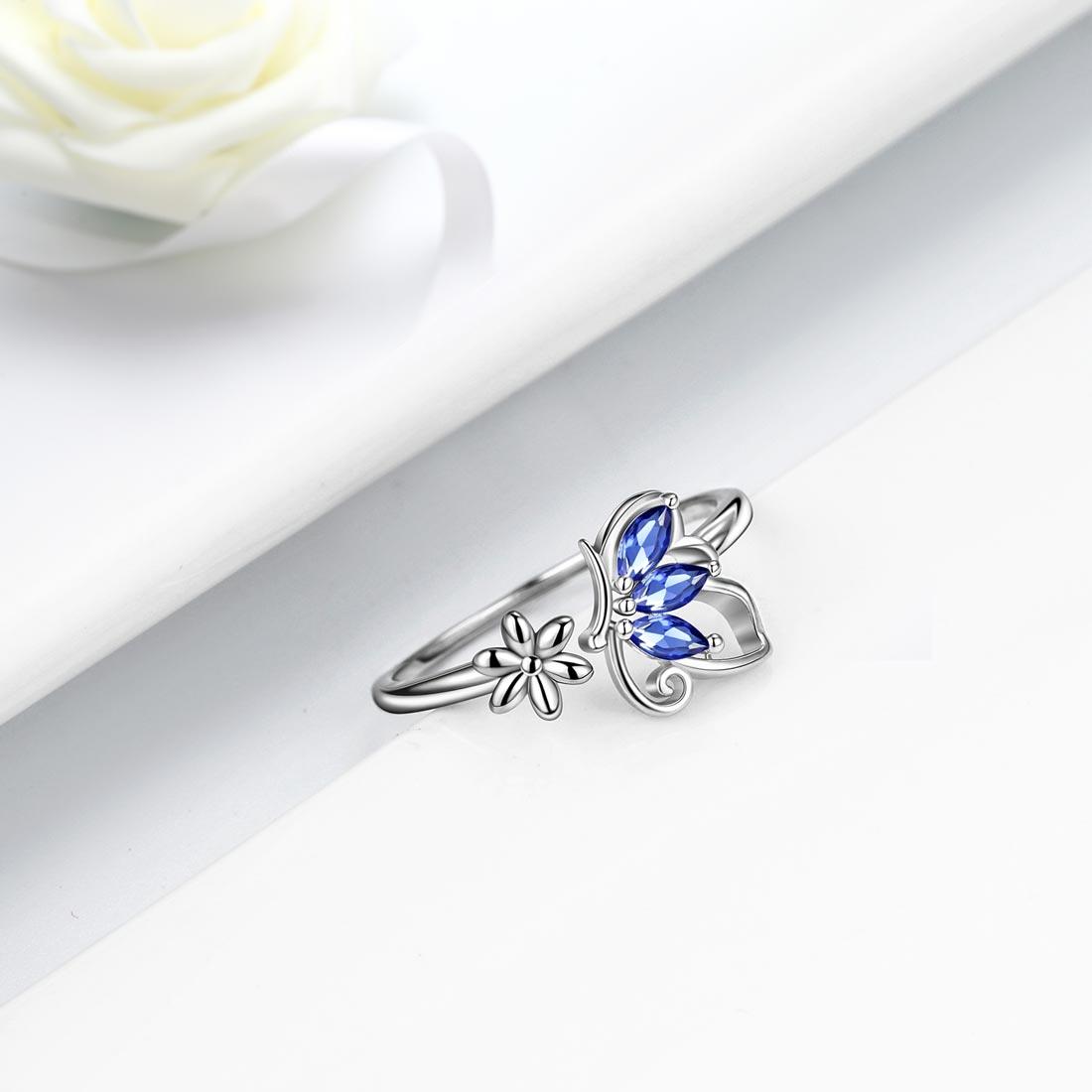 Butterfly Ring Open Birthstone December Tanzanite - Rings - Aurora Tears