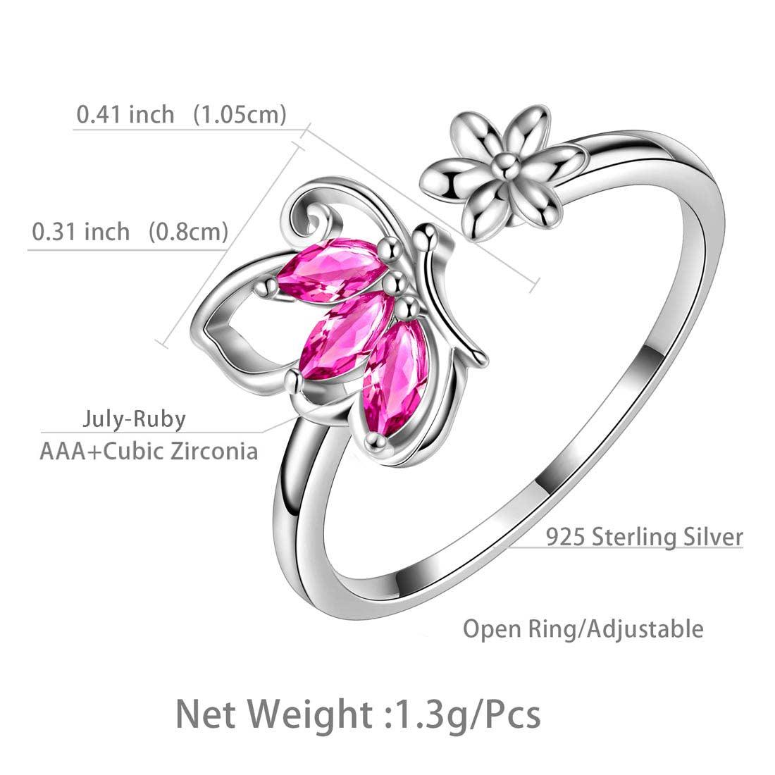 Butterfly Ring Open Birthstone July Ruby - Rings - Aurora Tears
