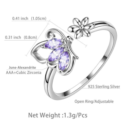 Butterfly Ring Open Birthstone June Alexandrite - Rings - Aurora Tears