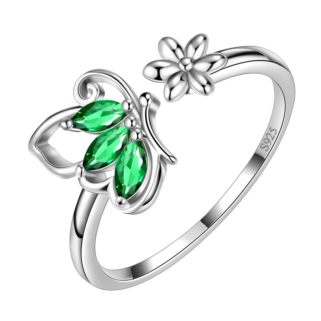 Butterfly Ring Open Birthstone May Emerald - Rings - Aurora Tears