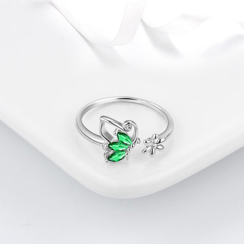 Butterfly Ring Open Birthstone May Emerald - Rings - Aurora Tears